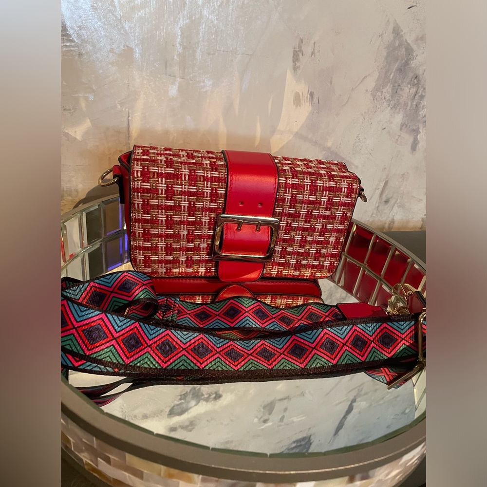 NWOT RED BUCKLE CLUTCH OR CROSSBODY PURSE - Picture 1 of 9